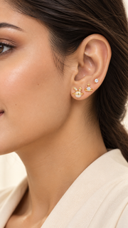 Bunny Pearl Planet, Star Solitaire Earrings Set - Aaryahi Silver jewellery product photo