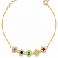 Gold Multicolor Rainbow CZ Halo Station Bracelet