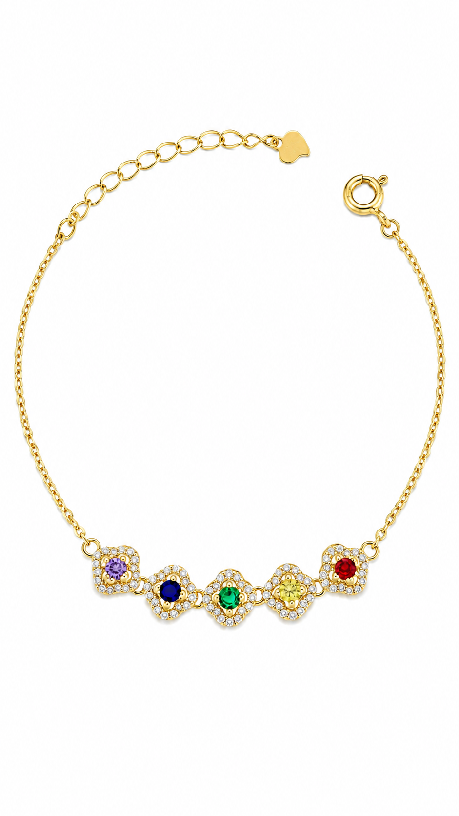 Gold Multicolor Rainbow CZ Halo Station Bracelet