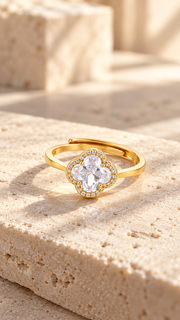 Gold CZ Clover Halo Adjustable Ring