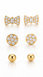 Bow, Round Cluster & Ball Stud Earrings Set - Aaryahi Silver jewellery product photo