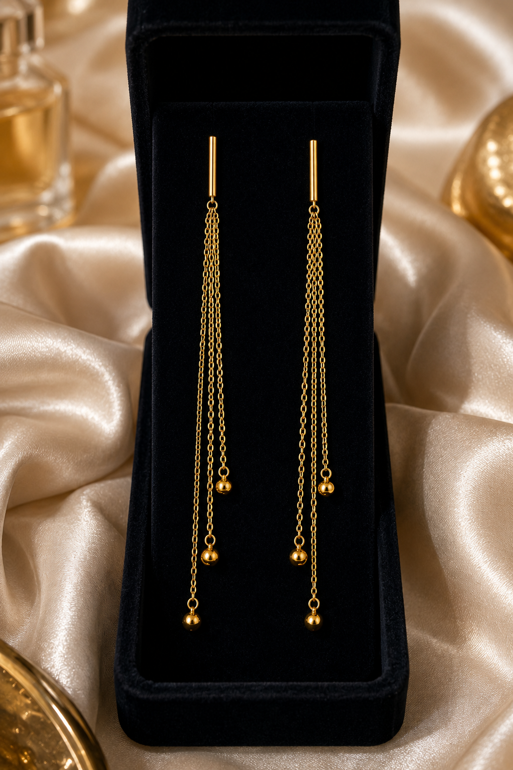 Multi-Chain Earrings with Ball Charms