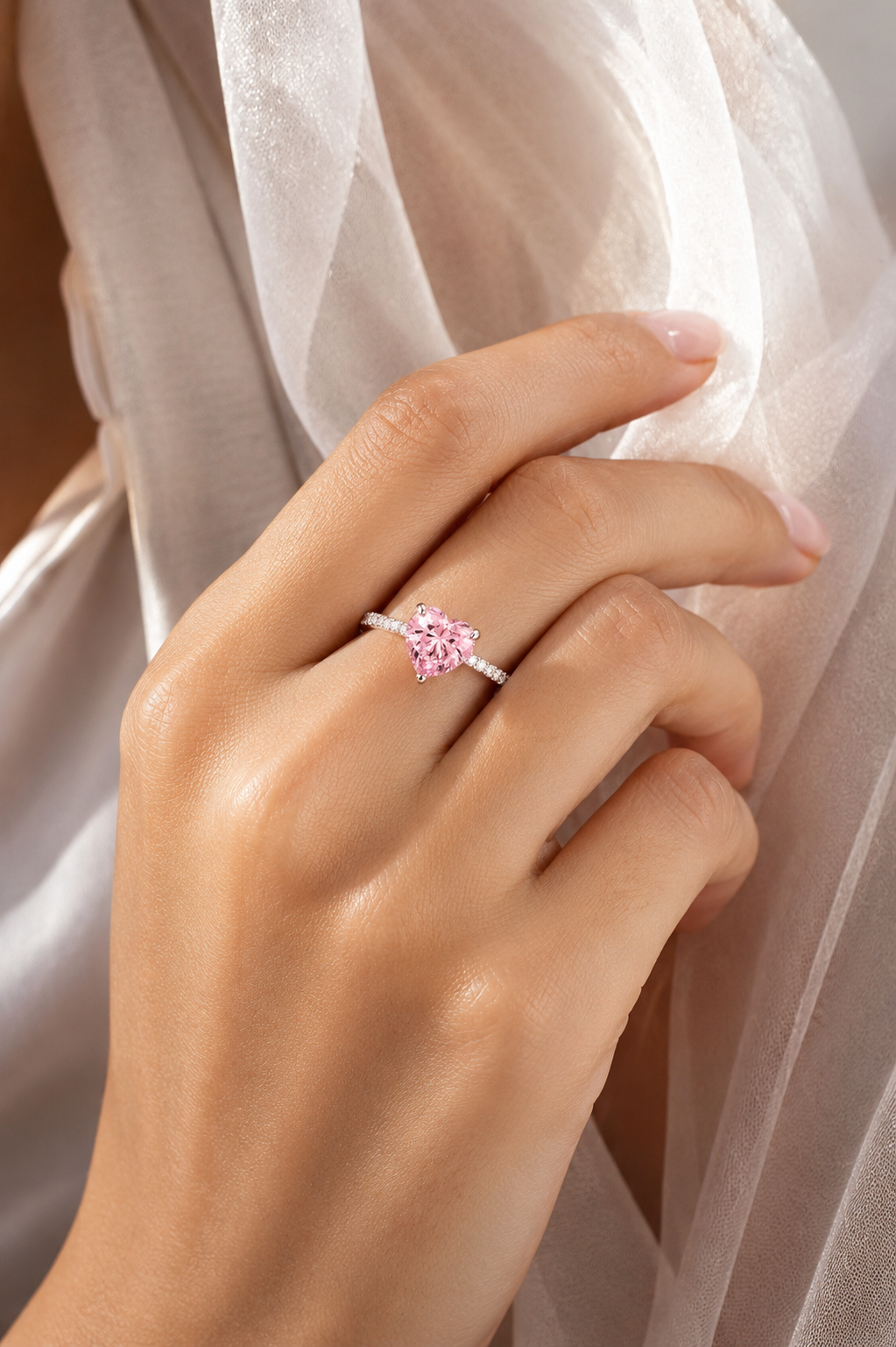 Pink Heart Solitaire Ring