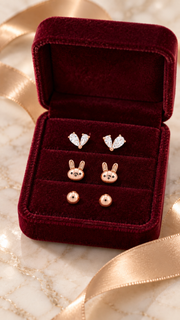 Butterfly, Bunny & Ball Stud Earrings Set - Aaryahi Silver jewellery product photo
