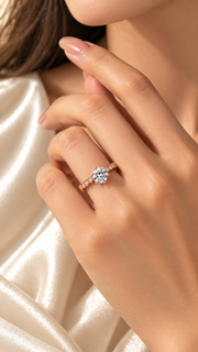 Rose Gold CZ Hexagon Band Solitaire Ring