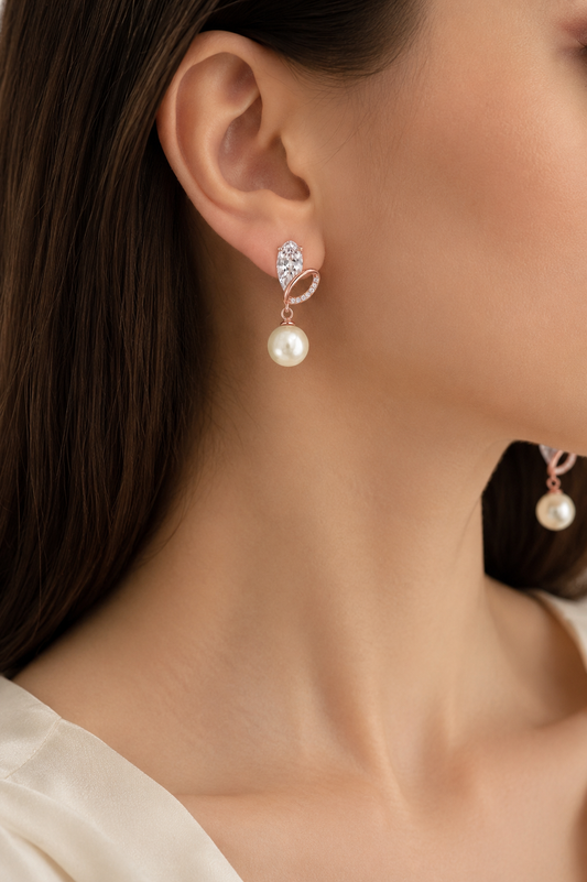 Rose-Gold Pearl Earrings