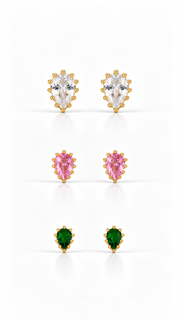 Multicolor Teardrop Stud Earrings Set – 3 Pairs - Aaryahi Silver jewellery product photo