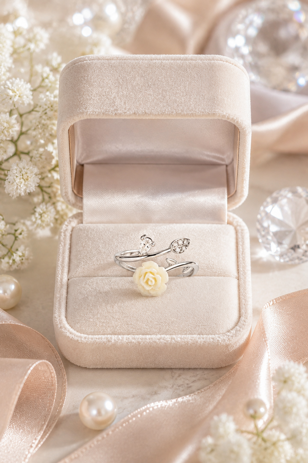 Rose & Leaf Open Ring