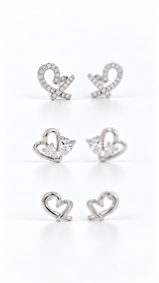 Triple Heart Stud Earrings Set – 3 Pairs - Aaryahi Silver jewellery product photo