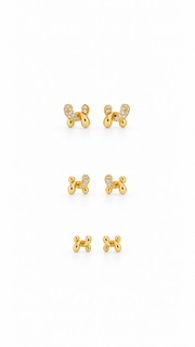 Knot, Solitaire Knot Plain Knot Stud Earrings Set – 3 Pairs - Aaryahi Silver jewellery product photo