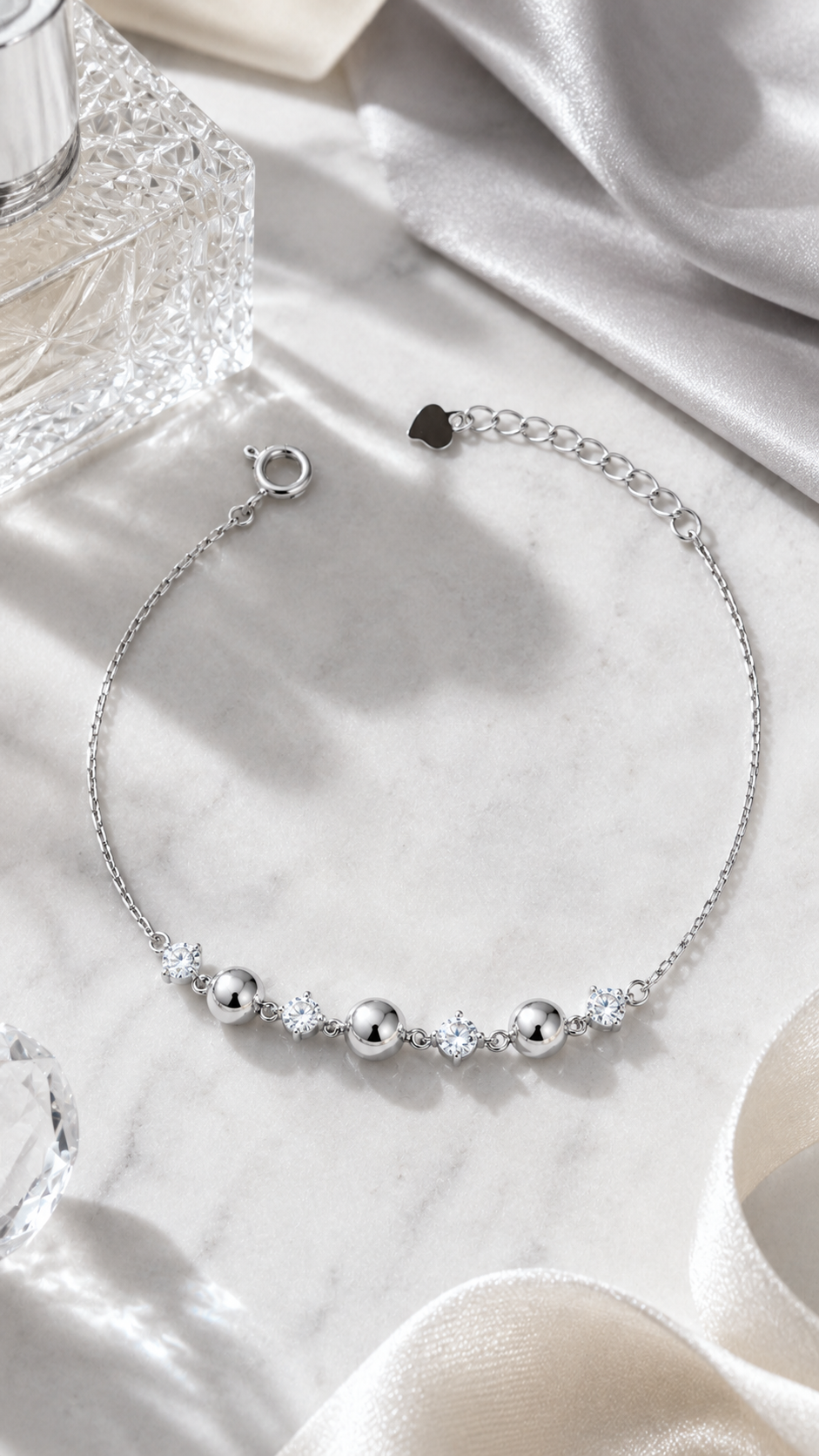 Silver Triple Bead Station Bracelet