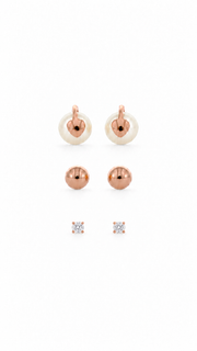 Pearl Heart, Ball Solitaire Stud Earrings Set - Aaryahi Silver jewellery product photo