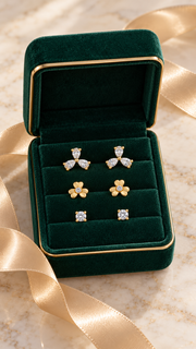 Marquise,Flower & Solitaire Stud Earrings Set - Aaryahi Silver jewellery product photo