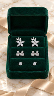 Butterfly Flower, Solitaire Stud Earrings Set - Aaryahi Silver jewellery product photo