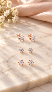 Butterfly Pearl, Square Round Solitaire Earrings Set - Aaryahi Silver jewellery product photo