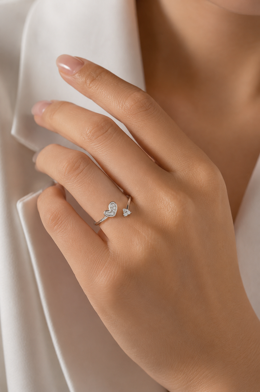 Heart & Butterfly Open Adjustable Ring