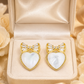 Elegant Gold Mother of Pearl Heart Bow Stud Earrings