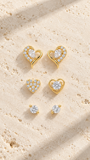 Heart & Solitaire Stud Earrings Set - Aaryahi Silver jewellery product photo