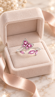 Silver CZ Butterfly Floral Ring