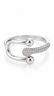 Silver CZ Double Ball Open Adjustable Ring