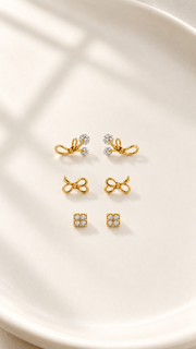Bow, Open Bow Square Stud Earrings Set - Aaryahi Silver jewellery product photo