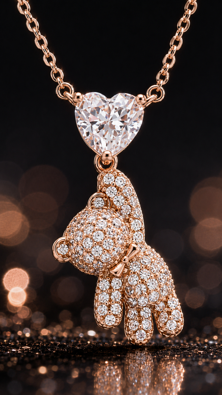 Rose Gold Teddy Bear Necklace