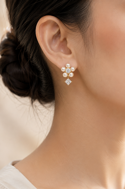 Pearl Princess-Cut Earrings