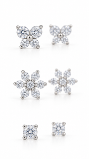 Butterfly, Flower Solitaire Stud Earrings Set - Aaryahi Silver jewellery product photo