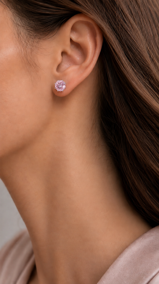 Pink Solitaire Earrings
