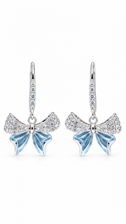Blue Enamel CZ Bow Drop Earrings - Aaryahi Silver jewellery product photo