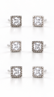 Princess Square Solitaire Stud Earrings Set – 3 Sizes - Aaryahi Silver jewellery product photo