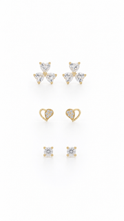 Three Heart Open Heart Solitaire Stud Earrings Set - Aaryahi Silver jewellery product photo