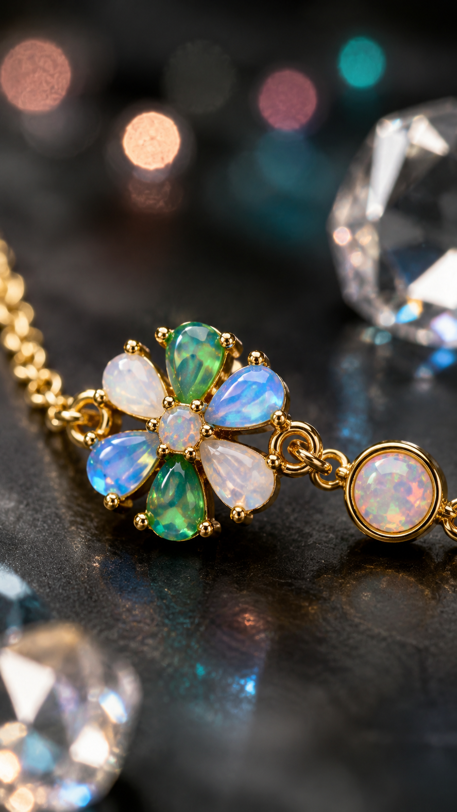 Multicolor Opal Flower Station Chain Bracelet