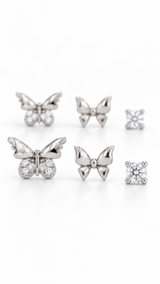 Butterfly, Plain Butterfly Solitaire Earrings Set - Aaryahi Silver jewellery product photo
