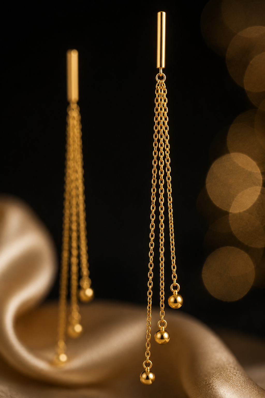Multi-Chain Earrings with Ball Charms