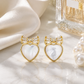 Elegant Gold Mother of Pearl Heart Bow Stud Earrings