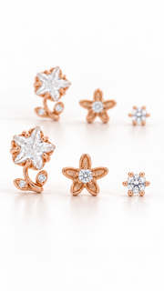 Star Flower, Floral Solitaire Stud Earrings Set - Aaryahi Silver jewellery product photo