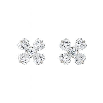 Cubic Zirconia Floral Stud Earrings for Women – Elegant 4-Petal Crystal Design
