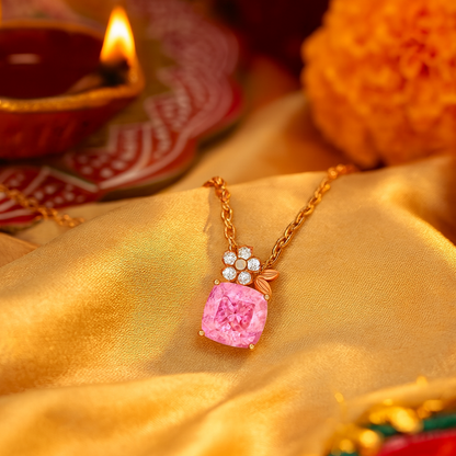 Rose Gold Plated Floral Pendant Necklace for Women – Pink CZ Stone & Pearl Accent