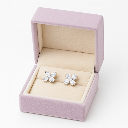 Cubic Zirconia Floral Stud Earrings for Women – Elegant 4-Petal Crystal Design