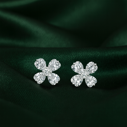 Cubic Zirconia Floral Stud Earrings for Women – Elegant 4-Petal Crystal Design