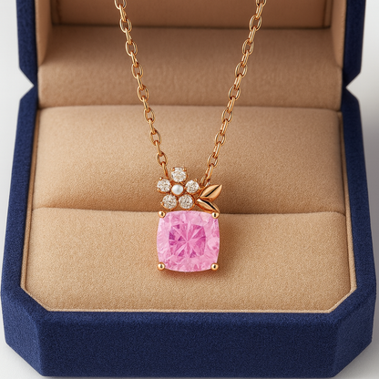 Rose Gold Plated Floral Pendant Necklace for Women – Pink CZ Stone & Pearl Accent
