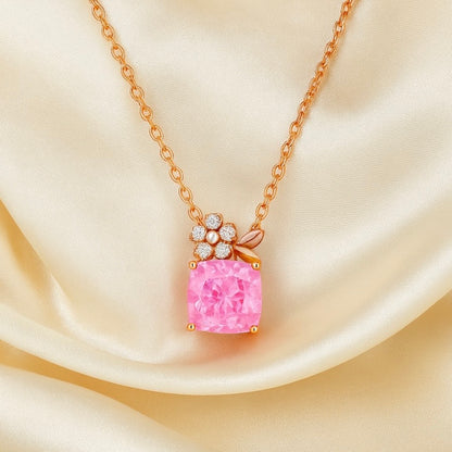 Rose Gold Plated Floral Pendant Necklace for Women – Pink CZ Stone & Pearl Accent