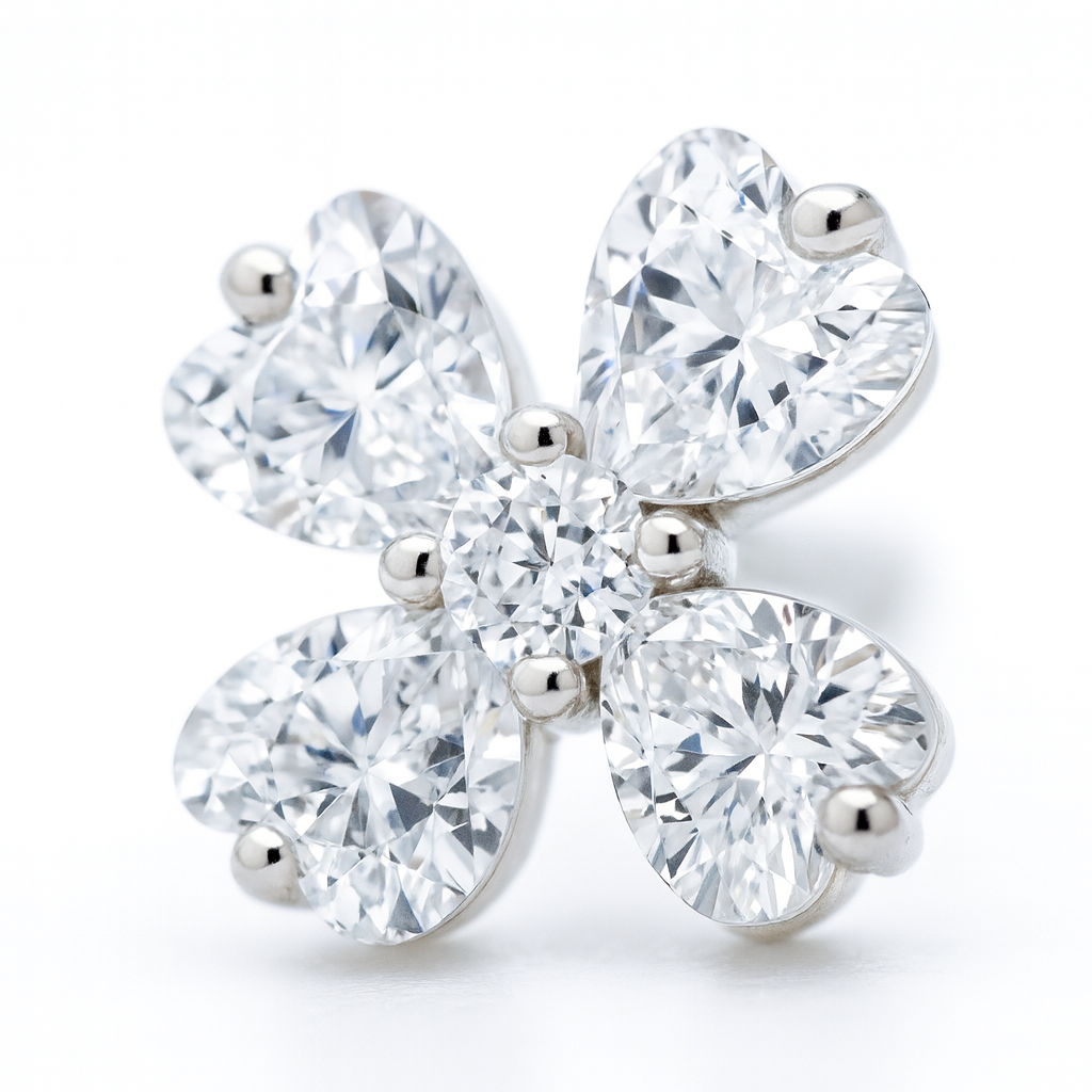 Cubic Zirconia Floral Stud Earrings for Women – Elegant 4-Petal Crystal Design
