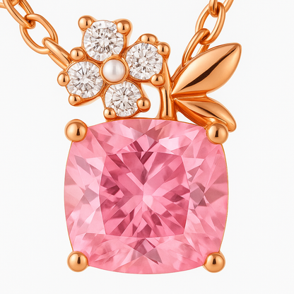 Rose Gold Plated Floral Pendant Necklace for Women – Pink CZ Stone & Pearl Accent