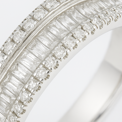 Classic Double Row Silver Band Ring with Crystal Accents