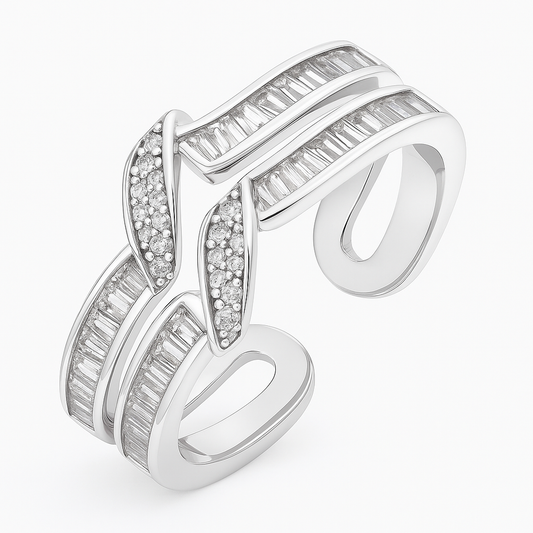 Modern Double Band Silver Ring with Crystal Accents