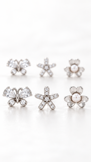 Butterfly, Starfish & Pearl Flower Stud Earrings Set - Aaryahi Silver jewellery product photo