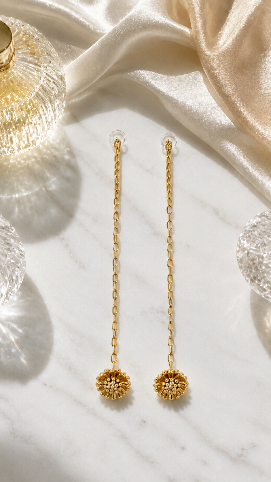 Long Chain Floral Ball Earrings