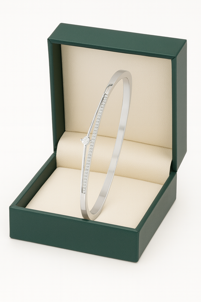 Silver Slim Zircon Accent Bangle for Women